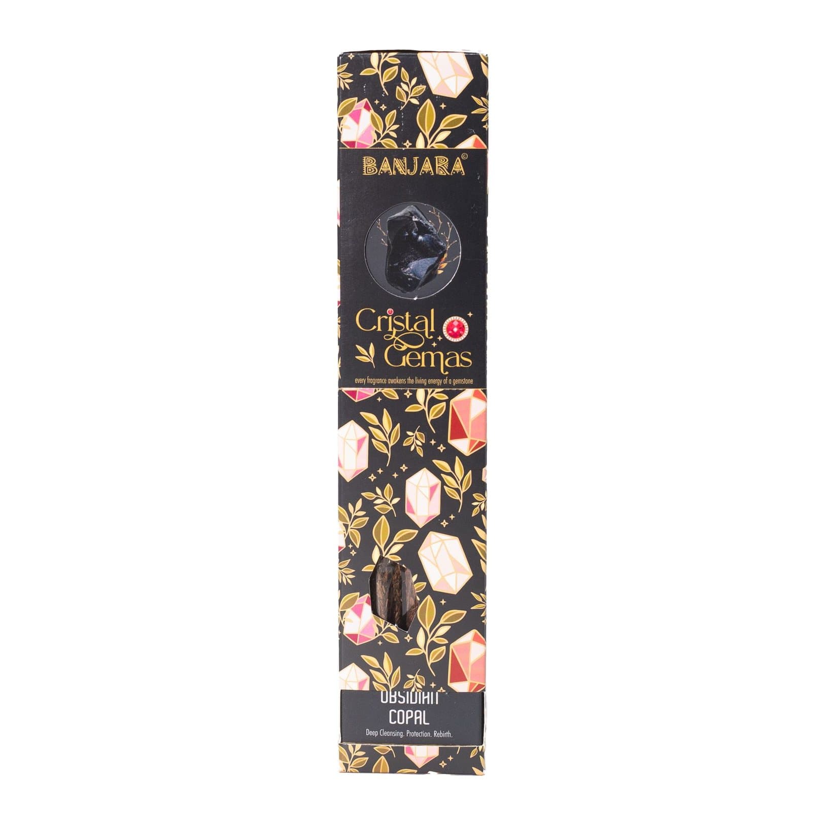 Box of copal incense sticks with obsidian chip stones