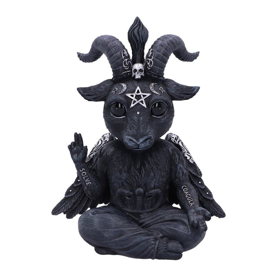 Hand-painted resin baby Baphomet figurine sitting cross-legged with wings