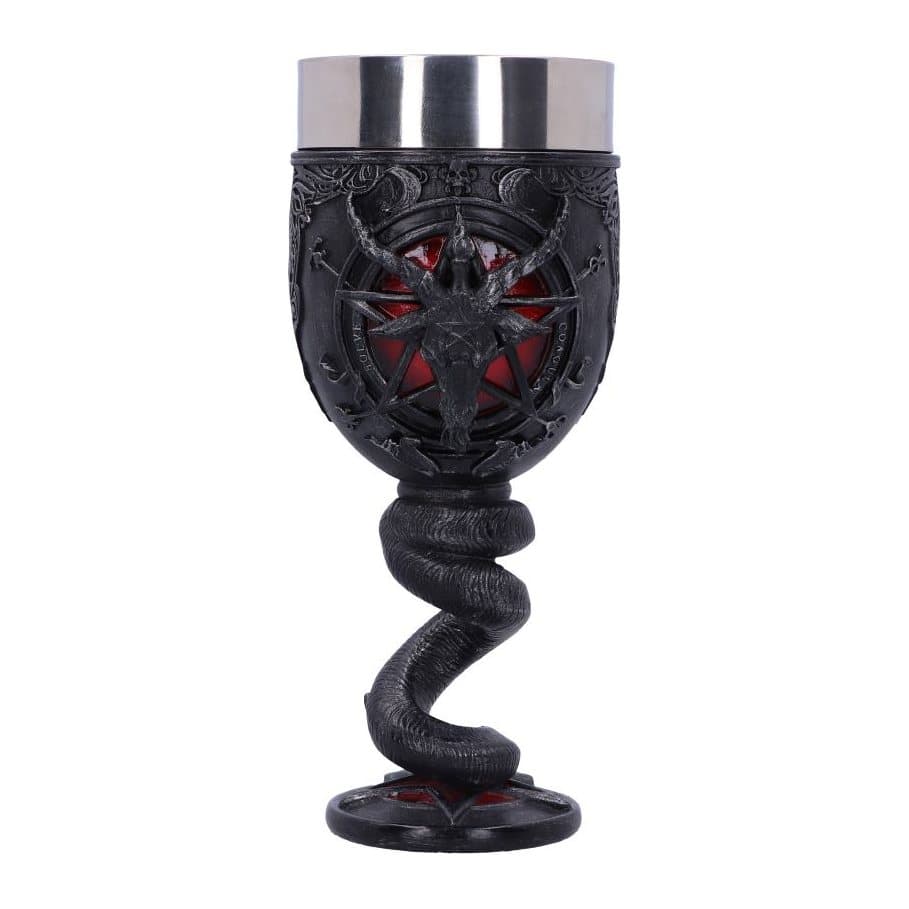 Resin Baphomet goblet with goat head, pentagram and cobras