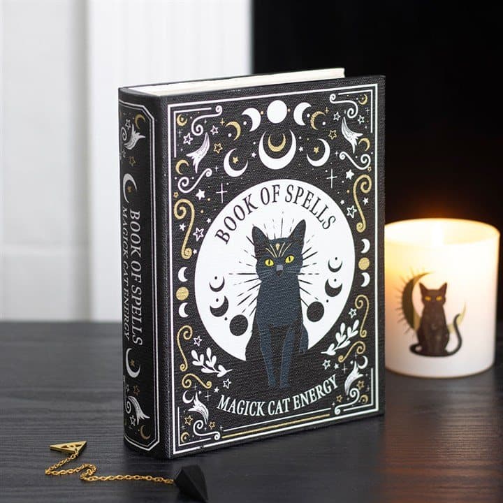 Storage box shaped like a well-worn book of spells