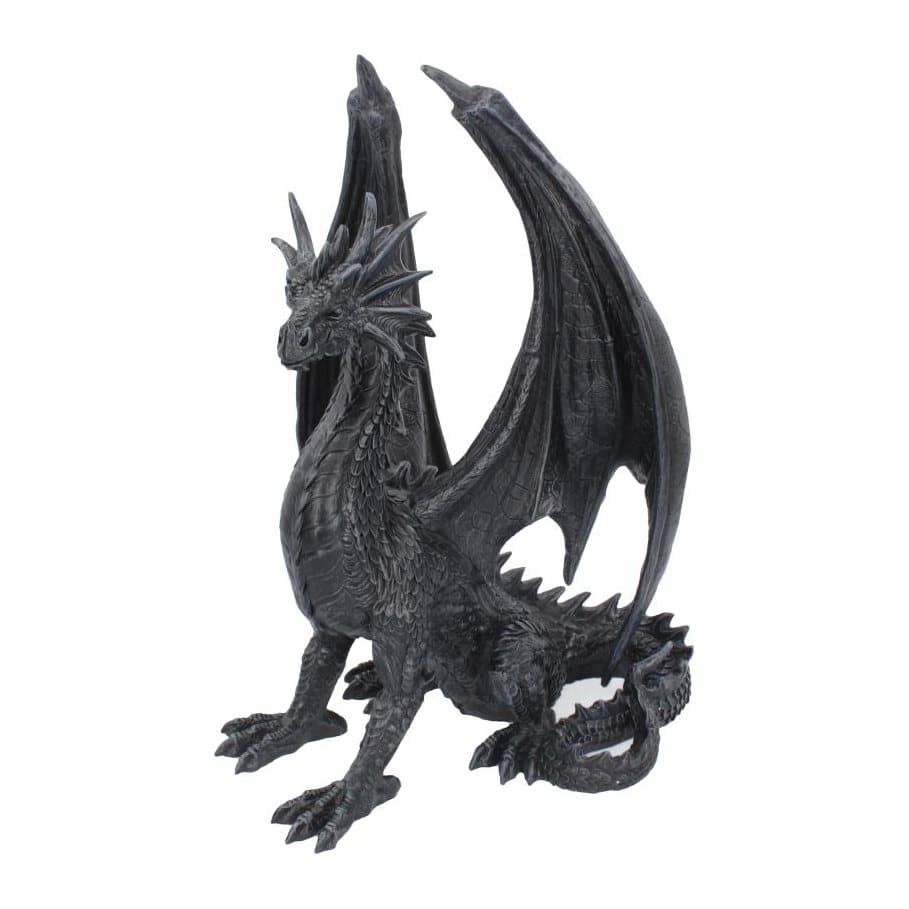 Black gothic dragon figure sitting with wings slightly open