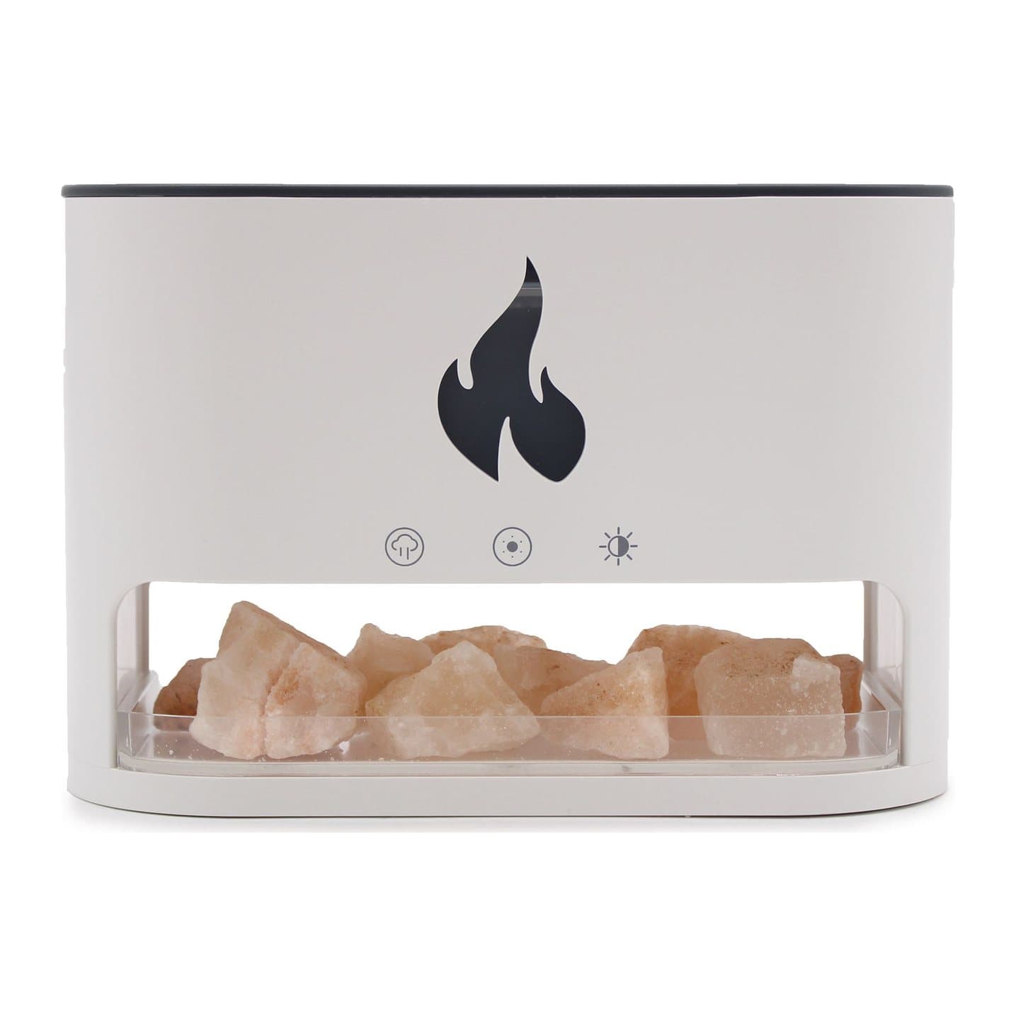 White aroma diffuser with a flame effect and a Himalayan salt chamber