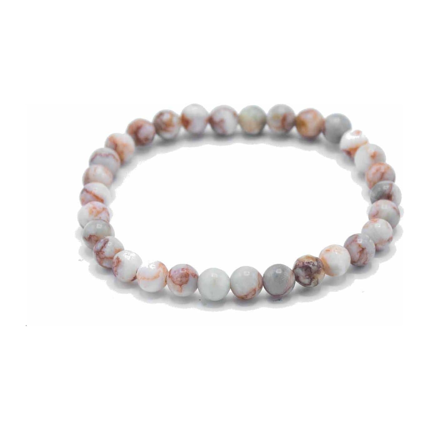 Gemstone bracelet of Blood Spider Stone beads showing natural patterns