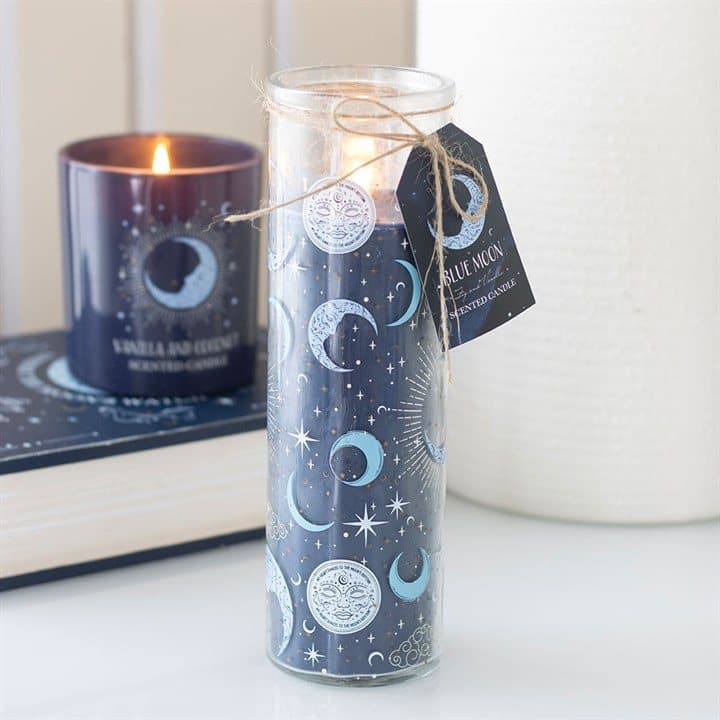 Tube candle with a blue moon print