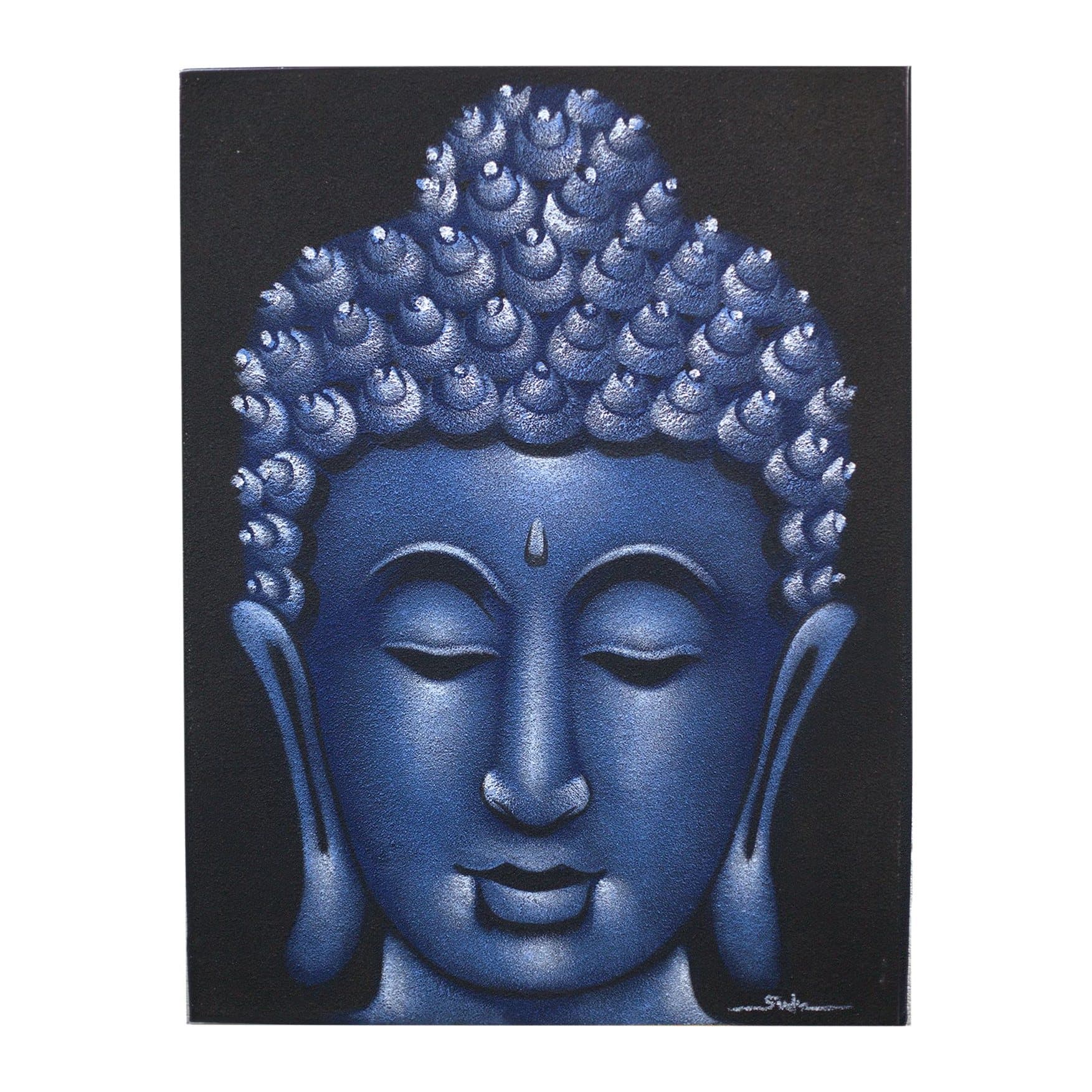 Framed Buddha canvas painting with sand finish on a natural wooden frame