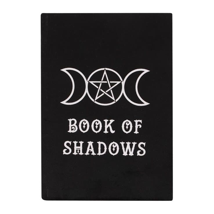 Black A5 Book of Shadows notebook with a white triple moon