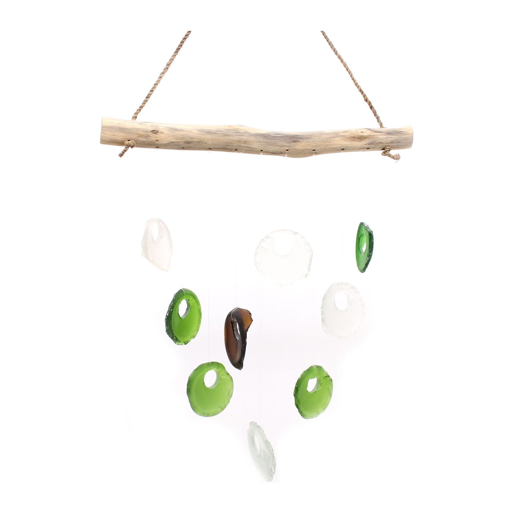 Bottle Bottoms glass wind chime made of wood and glass