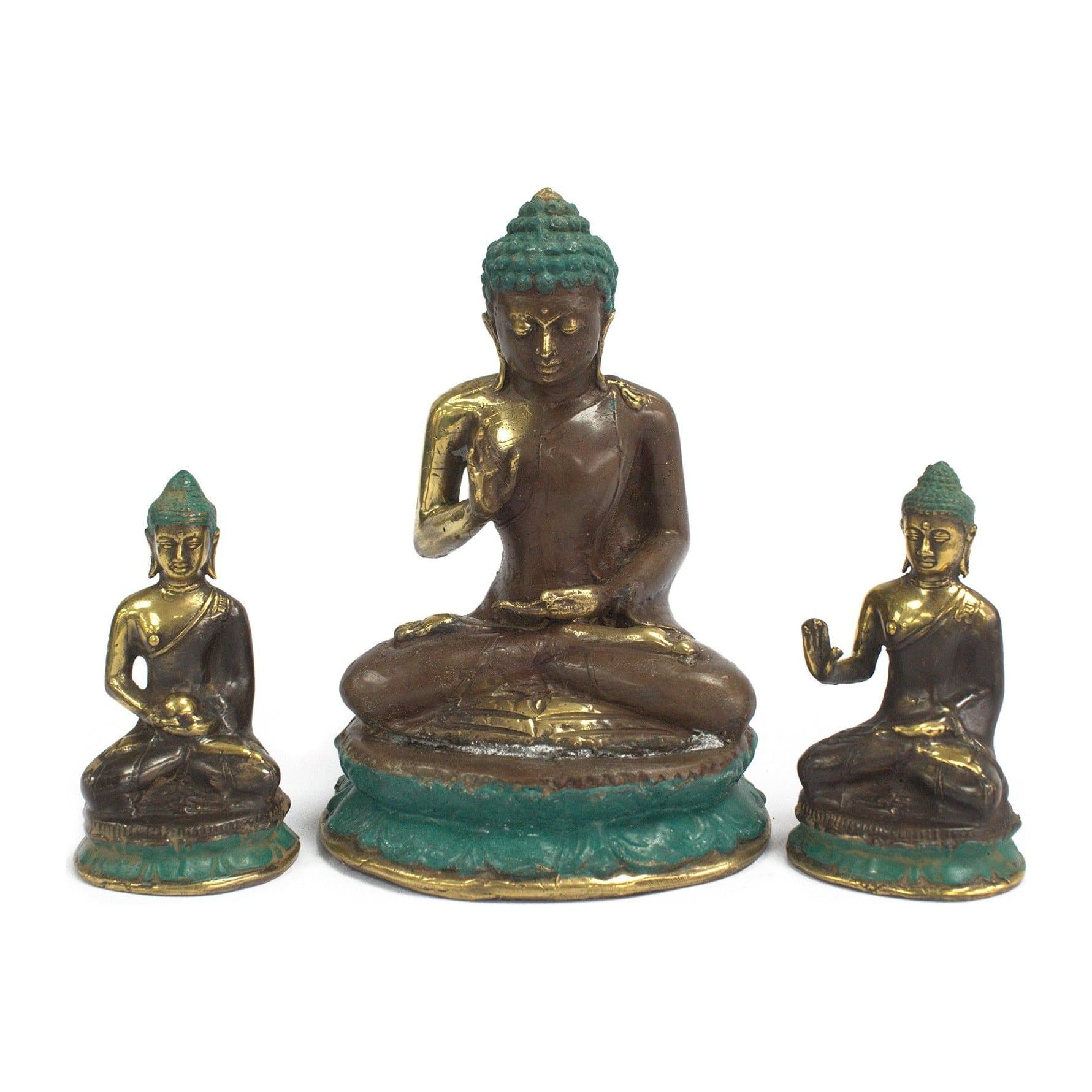 Large handmade brass sitting Buddha figure in neutral tones