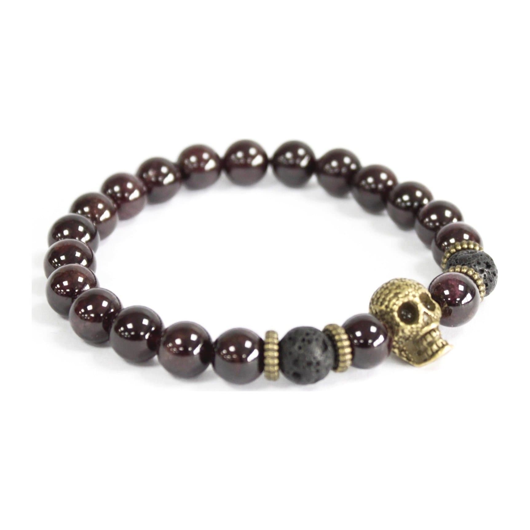 Bloodstone bead bracelet with a bronze skull