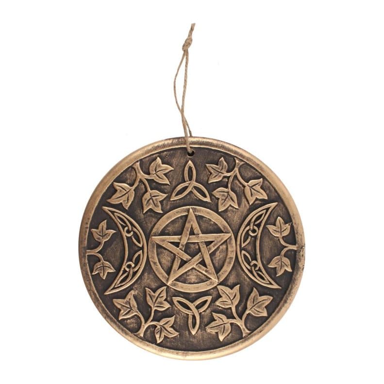 Circular terracotta triple moon plaque with copper effect finish