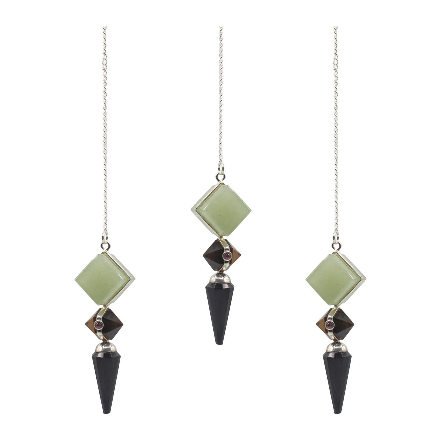 Three-piece pendulum of black agate, green aventurine and tiger eye