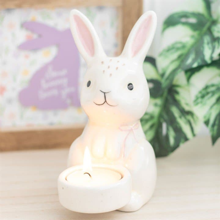 Ceramic tealight holder shaped like an Easter bunny