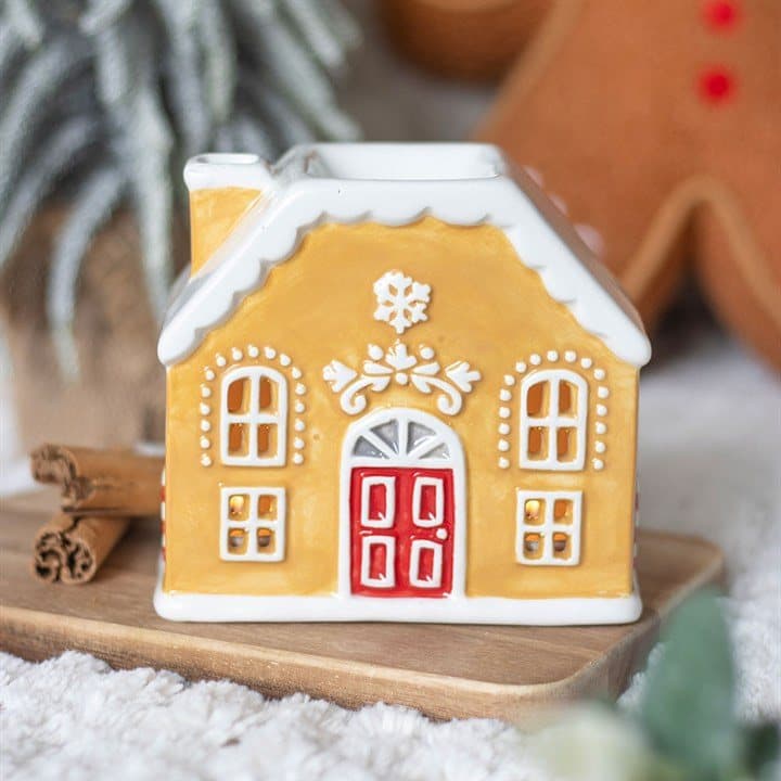 Ceramic gingerbread house oil burner and wax warmer