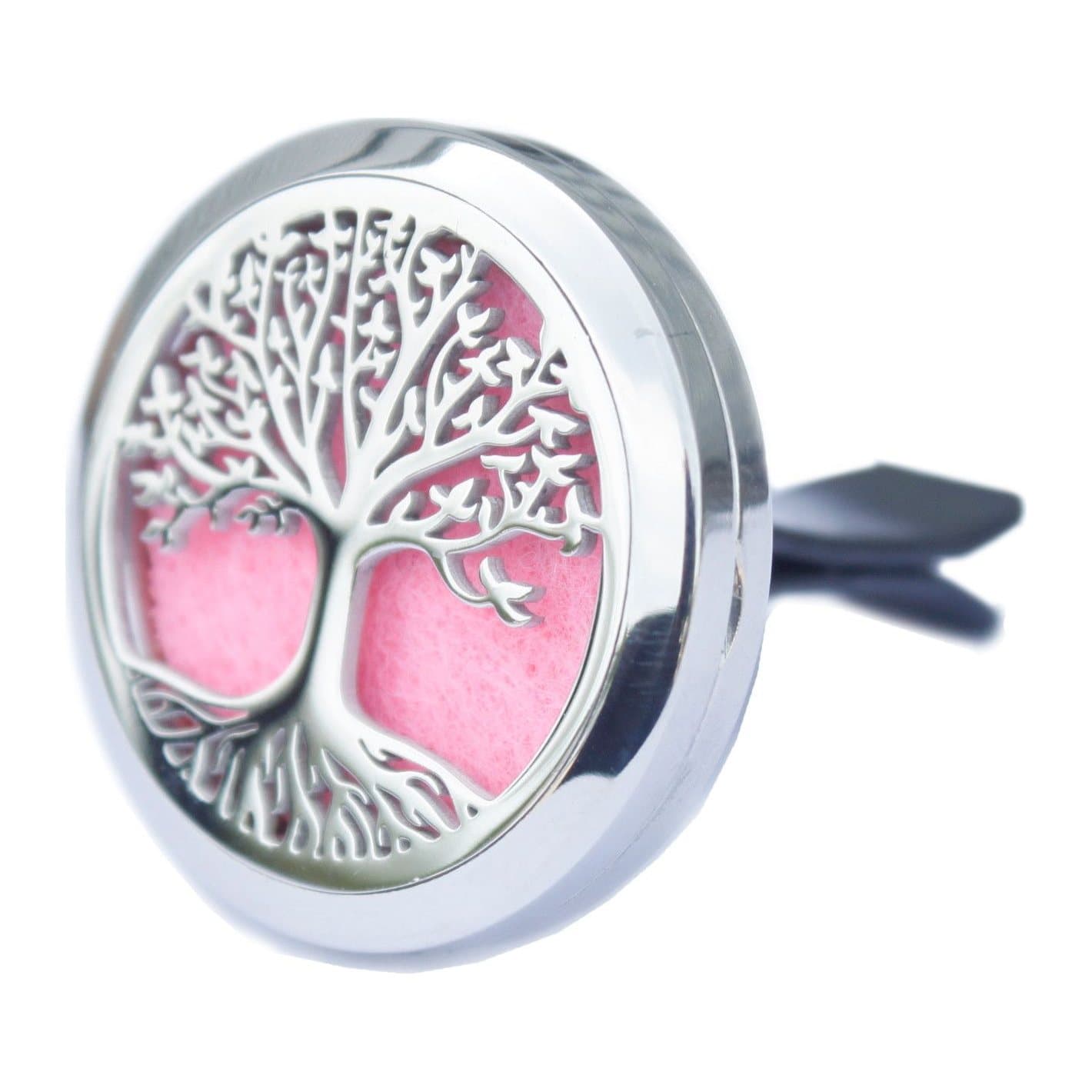 Stainless steel Tree of Life car diffuser locket with coloured felt pads