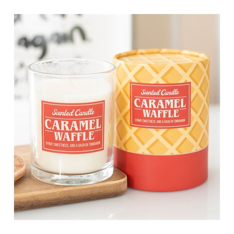 Caramel Waffle scented candle in a colour cardboard box