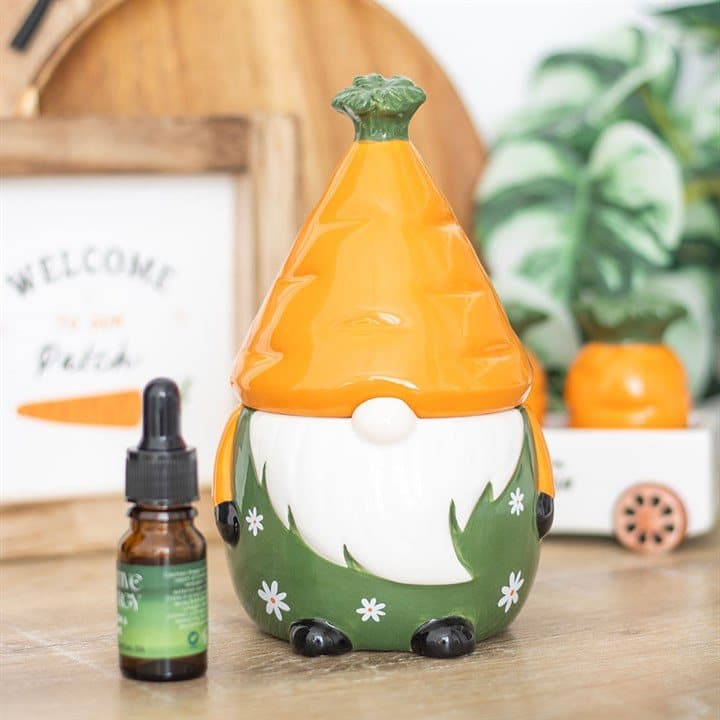 Ceramic gonk oil burner with a carrot-shaped hat