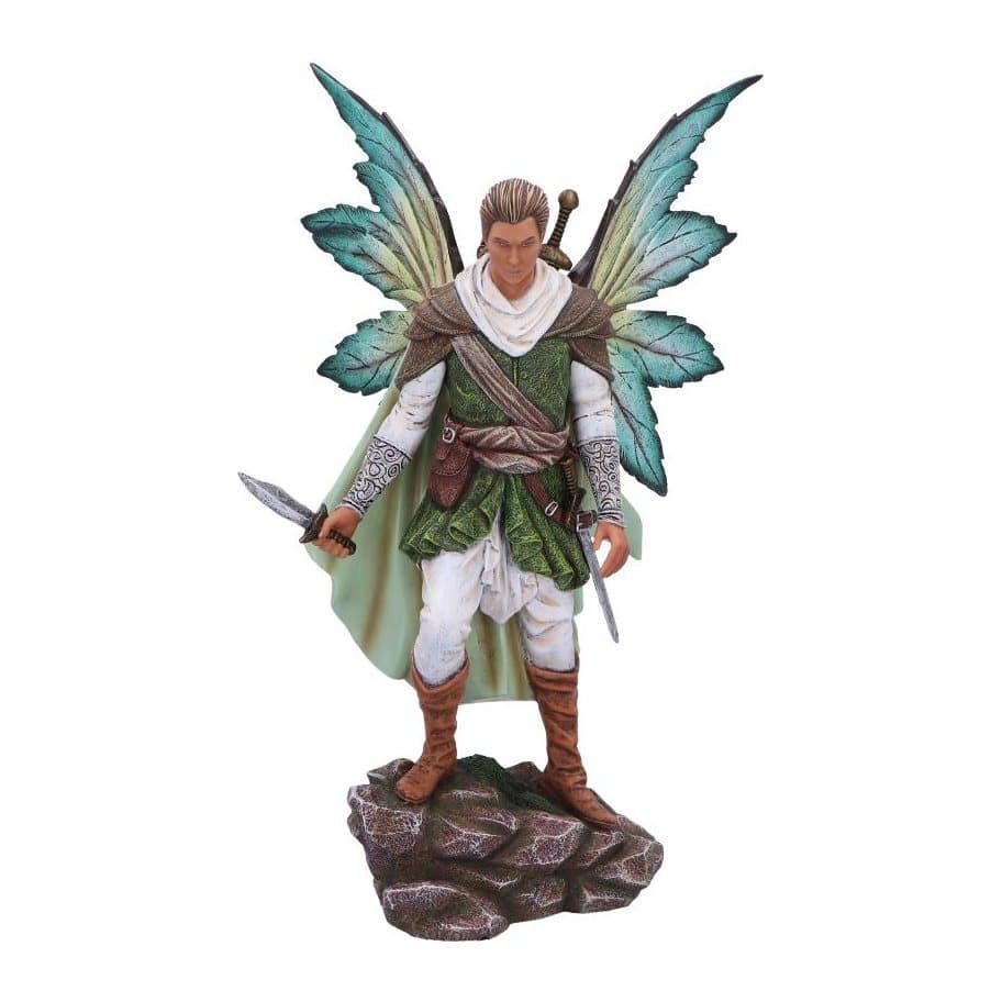 Forest fairy figurine in green outfit with cloak and wings
