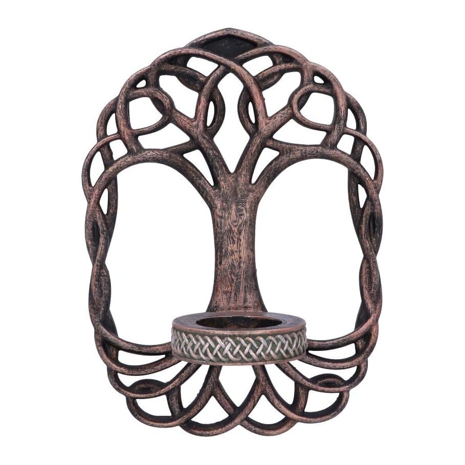 Resin oak tree of life wall plaque with a small round tealight holder at the base