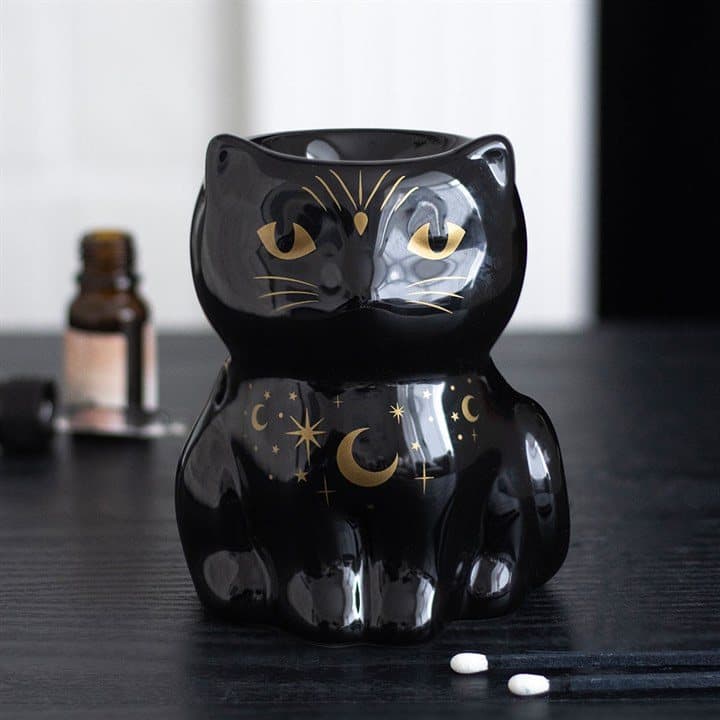 Sleek black ceramic cat oil burner