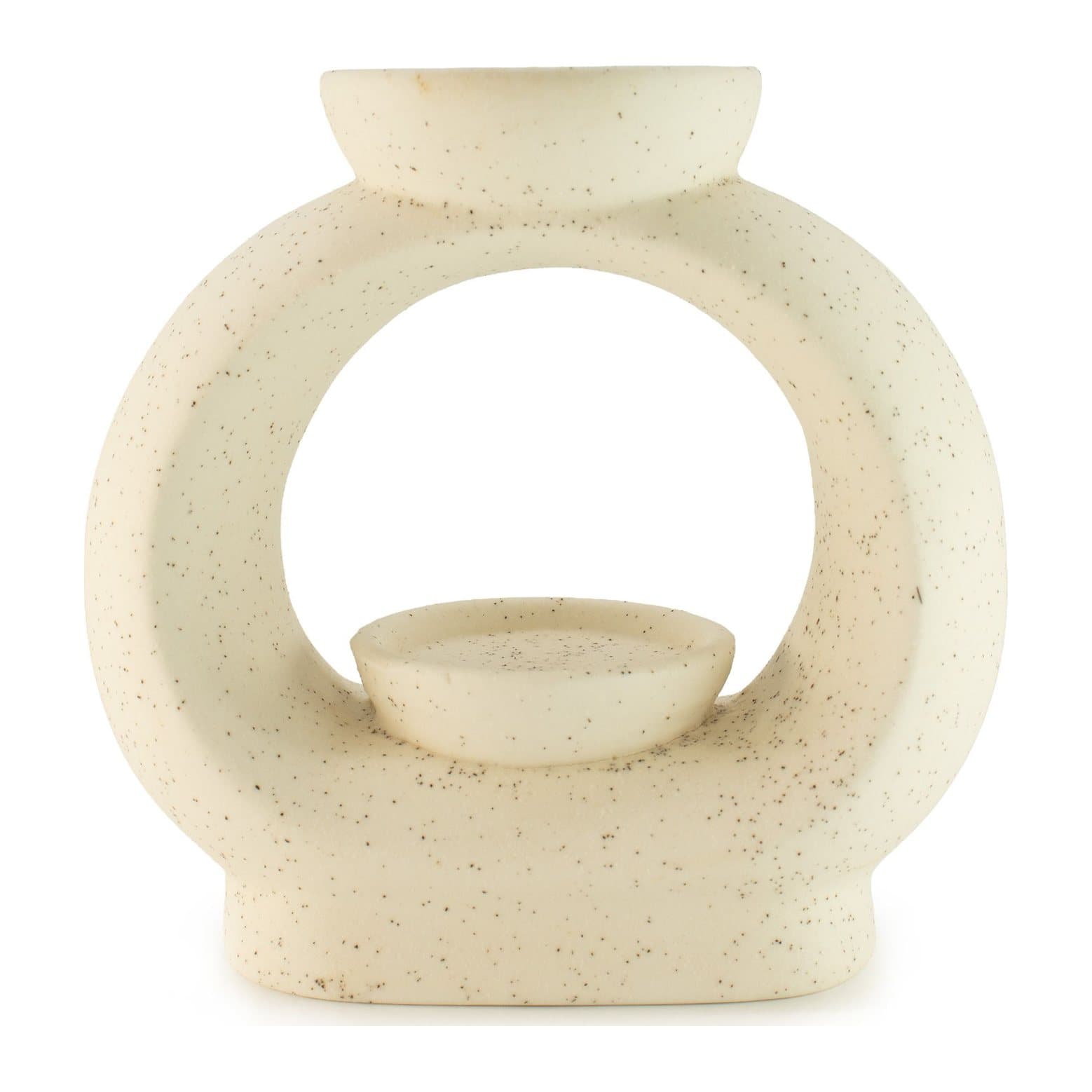 Speckled off-white ceramic oval pebble oil burner