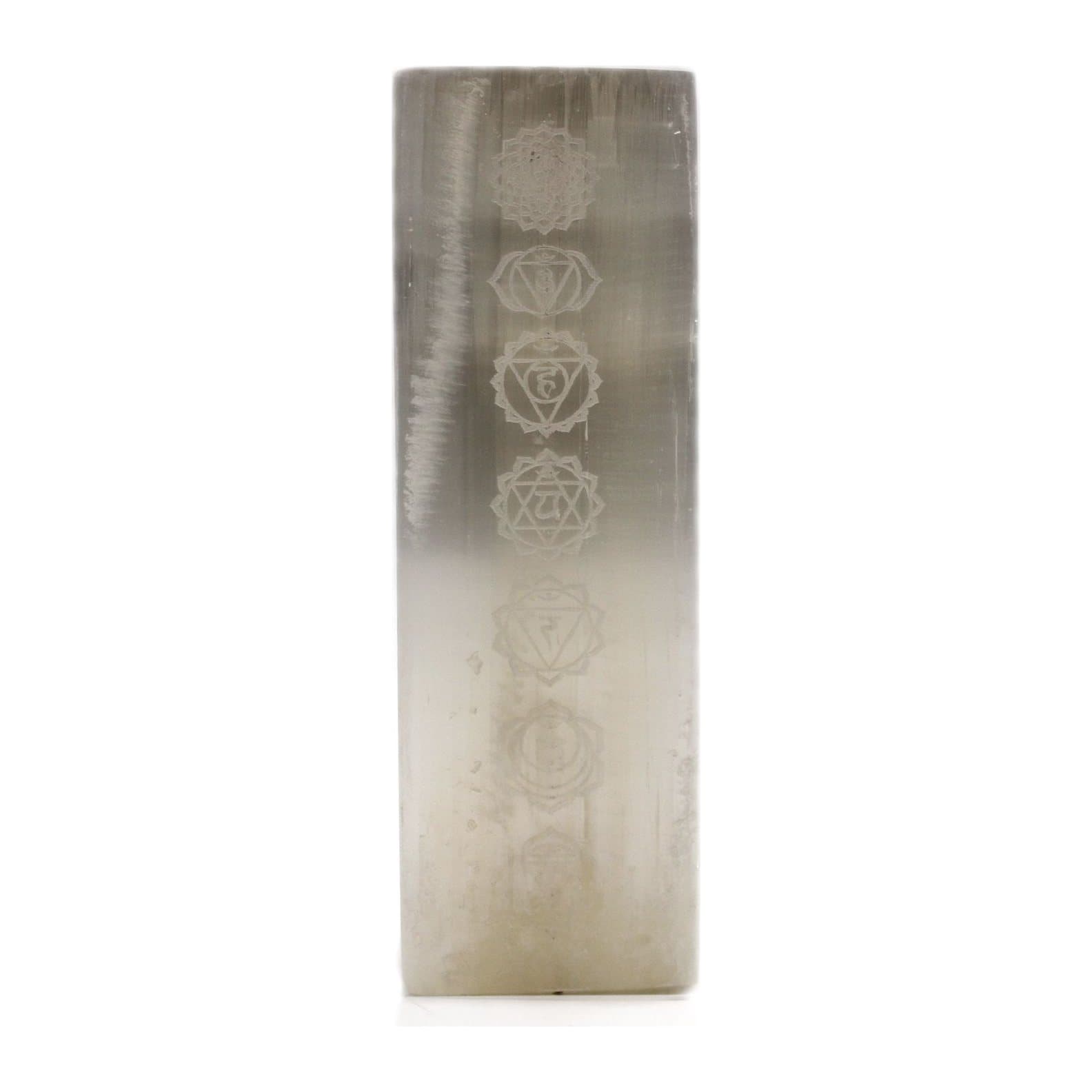 Natural selenite block lamp, hand decorated, about 25 cm tall