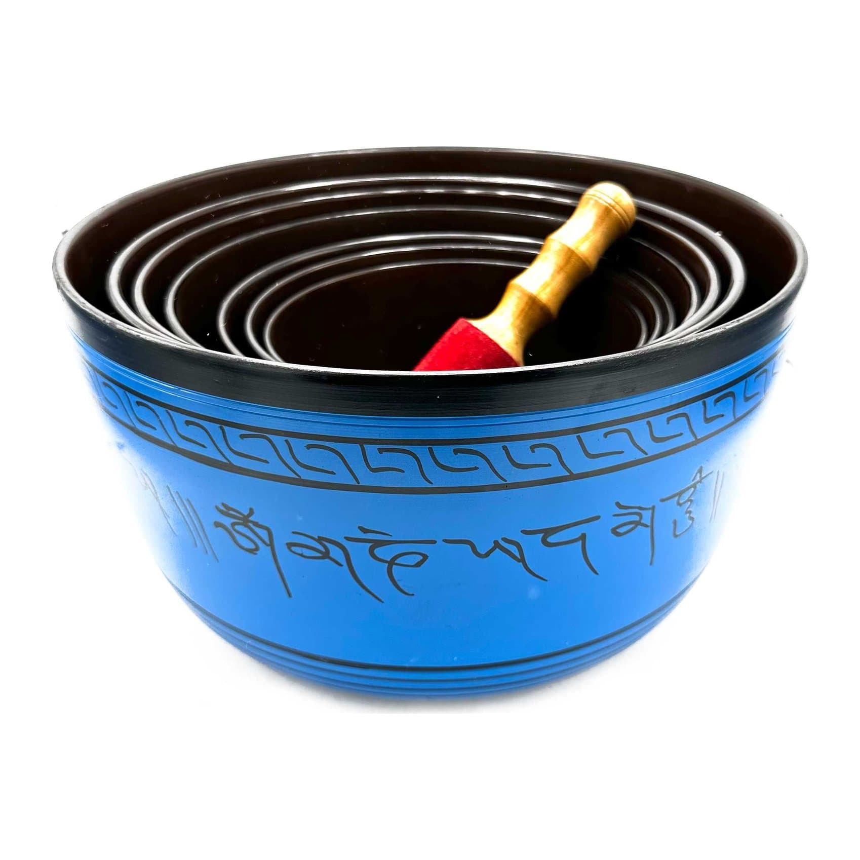 Set of seven aluminium chakra singing bowls in graded sizes
