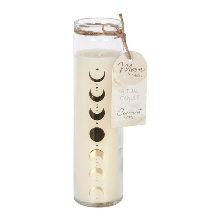 Coconut moon phase tube candle in a glass tube