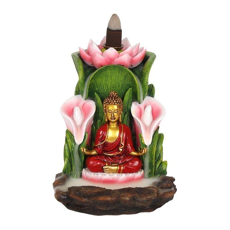 Colourful Buddha and Lotus Leaf backflow incense burner