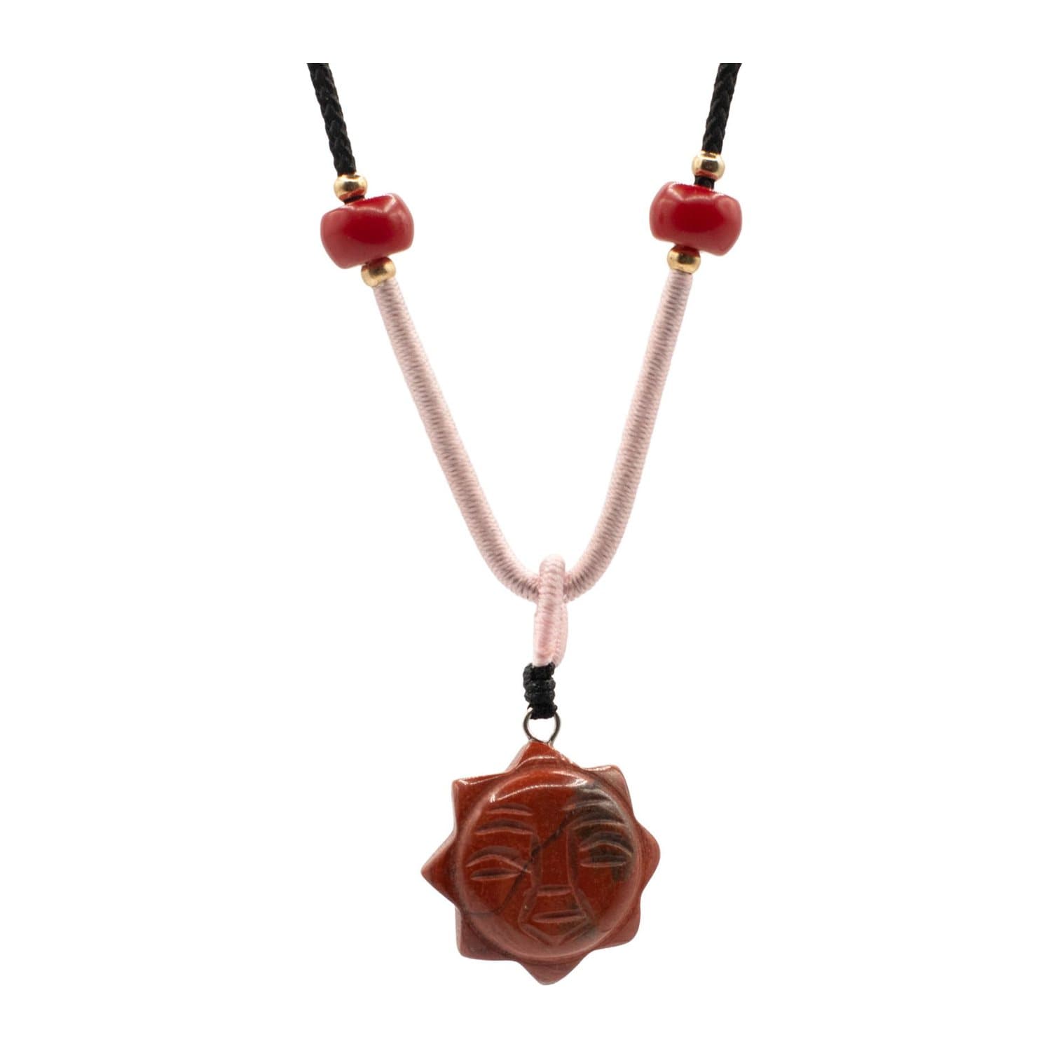 Carnelian sun face pendant on an adjustable cord
