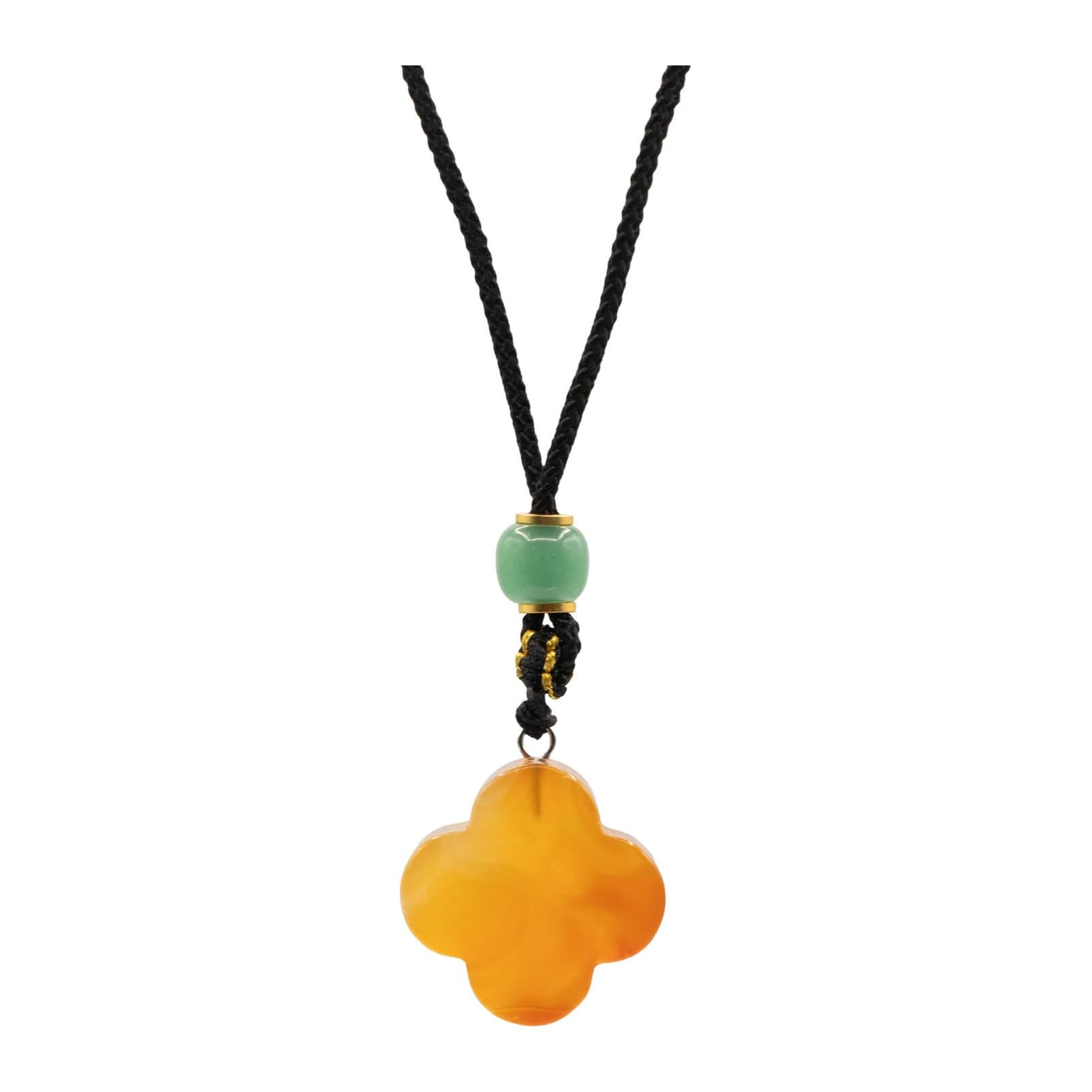 Red jade four-leaf clover pendant on an adjustable cord