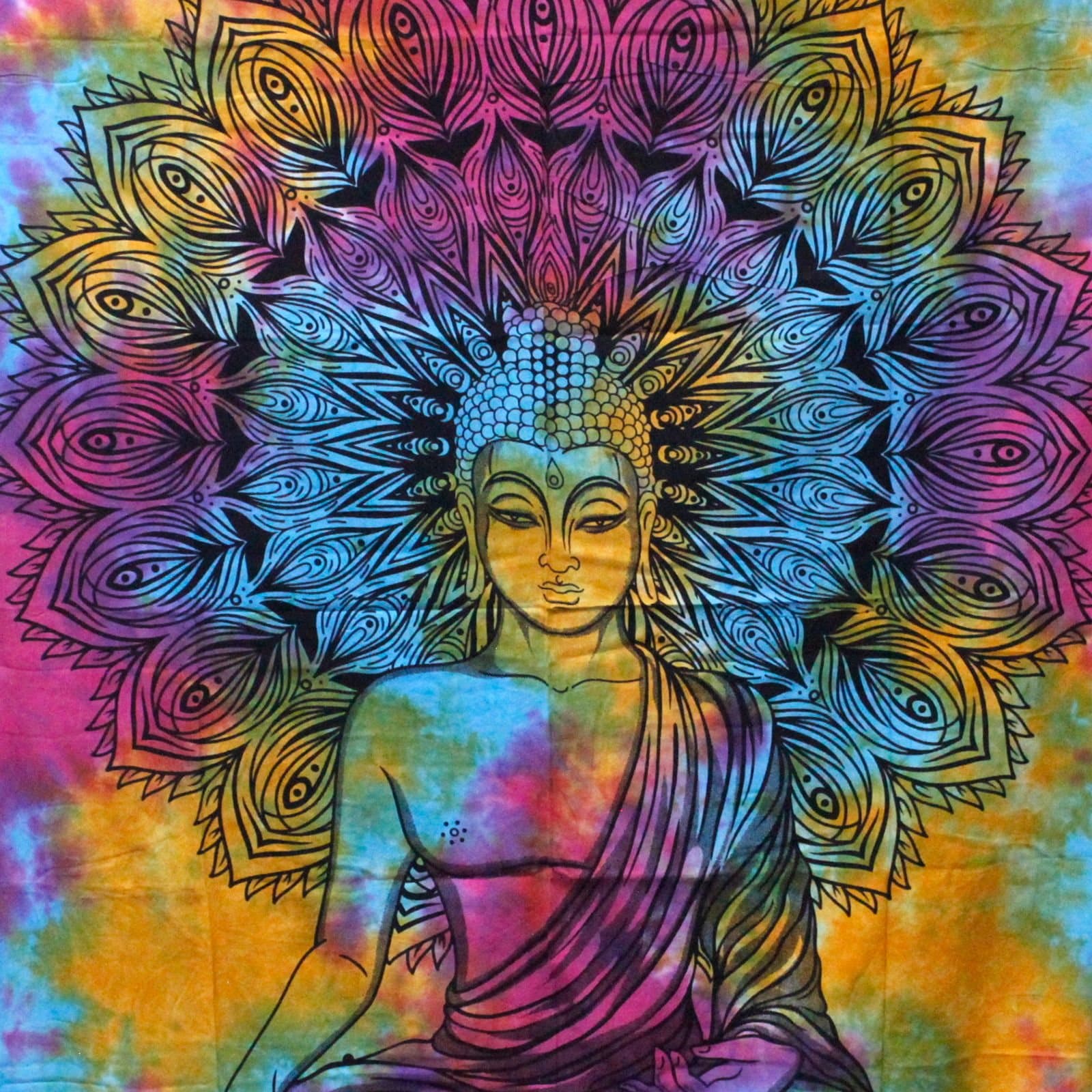 Cotton bedspread and wall hanging with a Buddha design