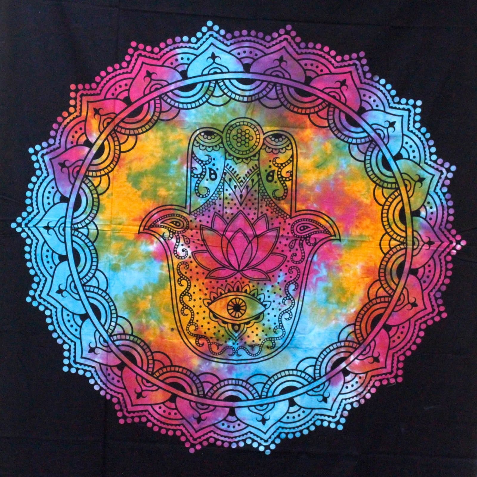 Cotton bedspread and wall hanging with a hamsa design