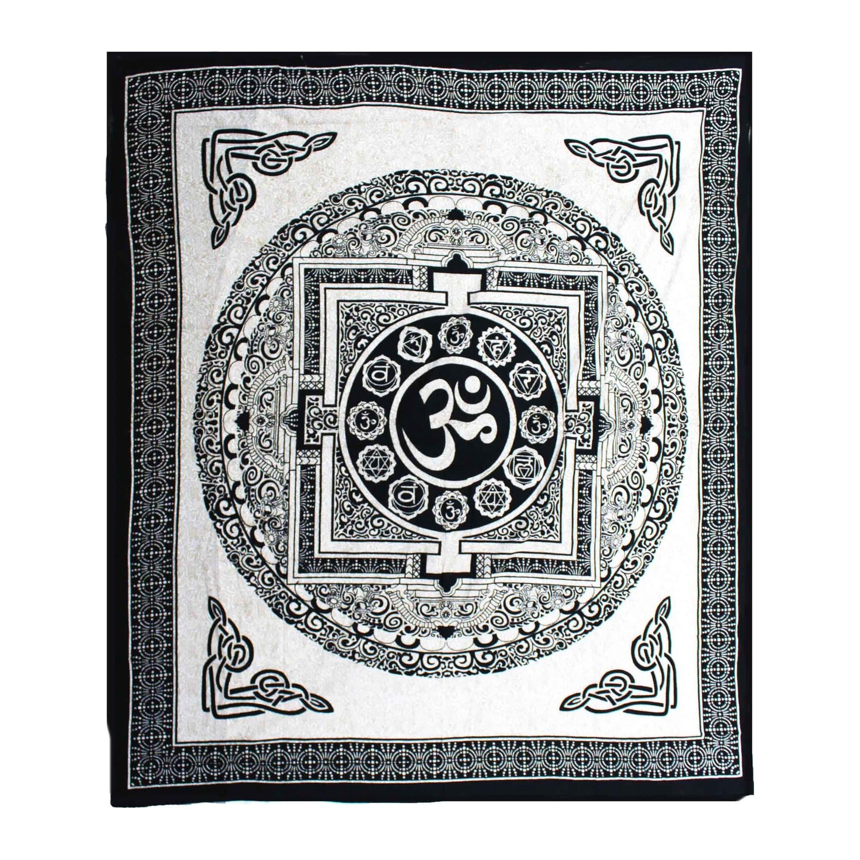 Cotton bedspread and wall hanging with a mono OM mandala design