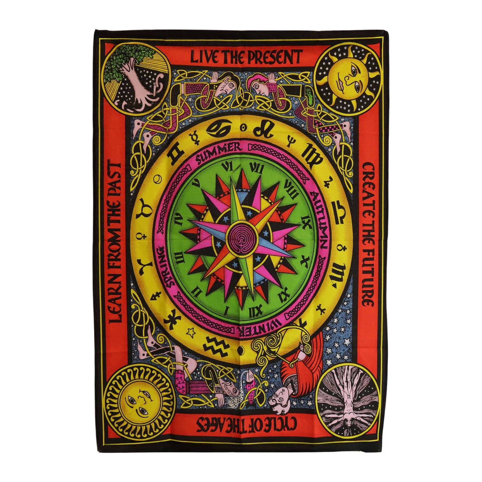 Circle of Life cotton wall hanging with a compass-style wheel