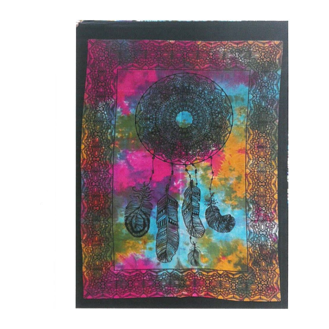 Cotton wall hanging with a dream catcher design in strong colours