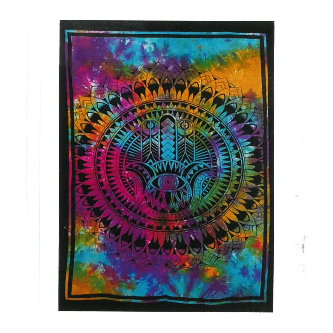 Cotton wall hanging with a hamsa hand design in vibrant colours