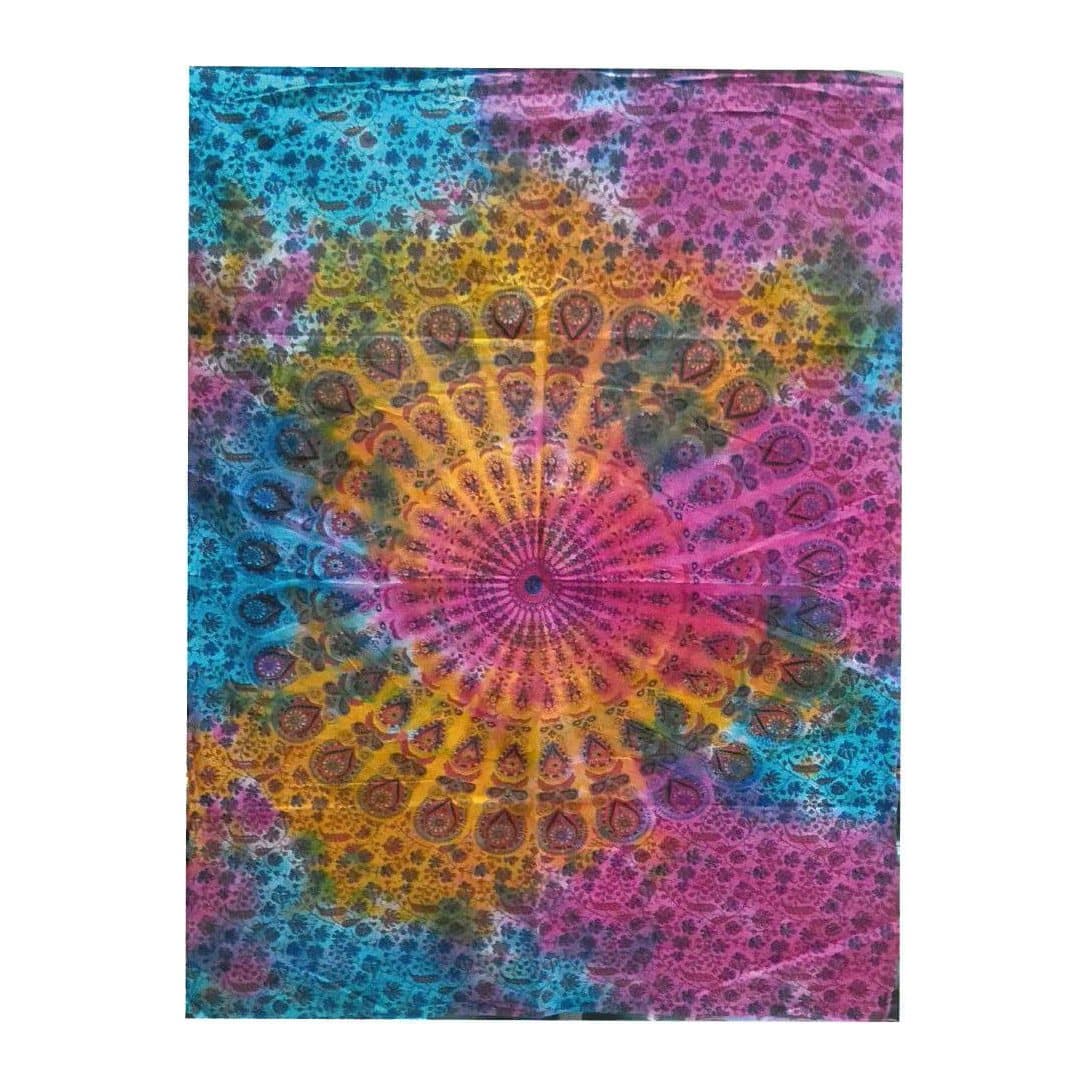 Cotton wall hanging with a large round mandala in vibrant colours