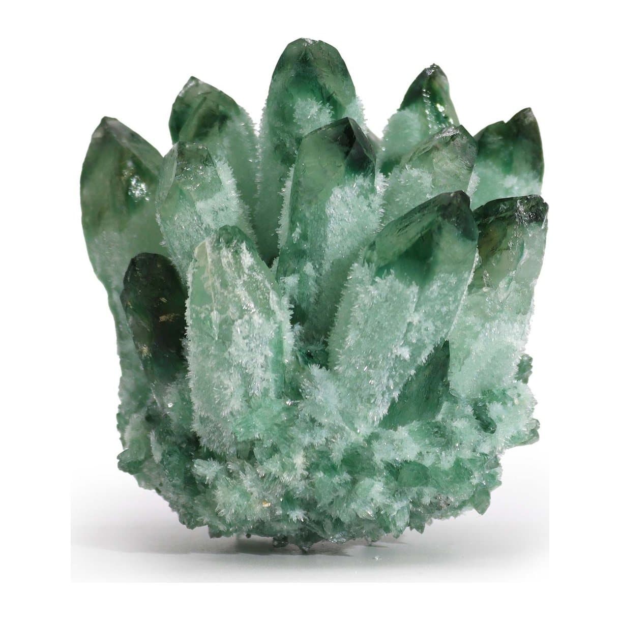 Green ghost quartz crystal cluster