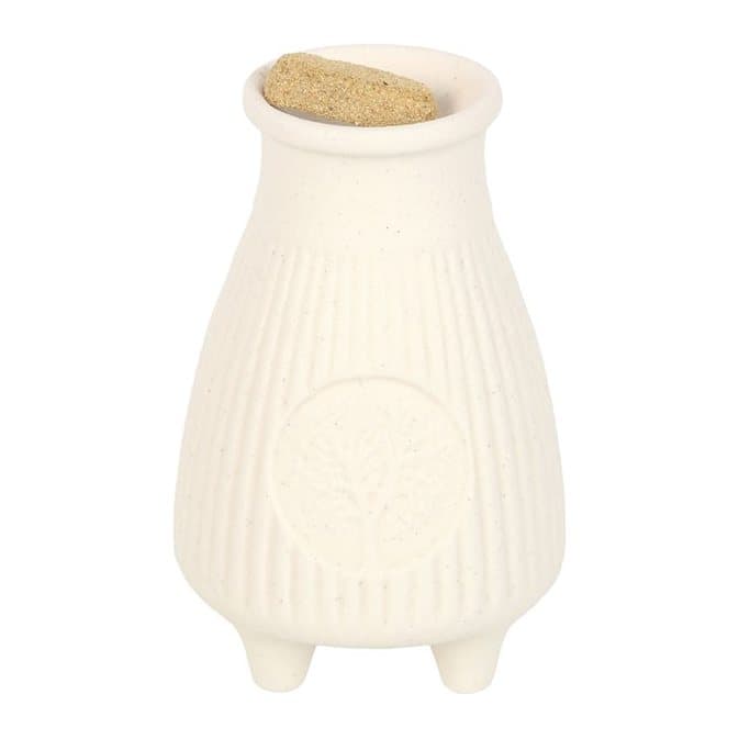 Cream ribbed ceramic burner for Palo Santo incense bricks