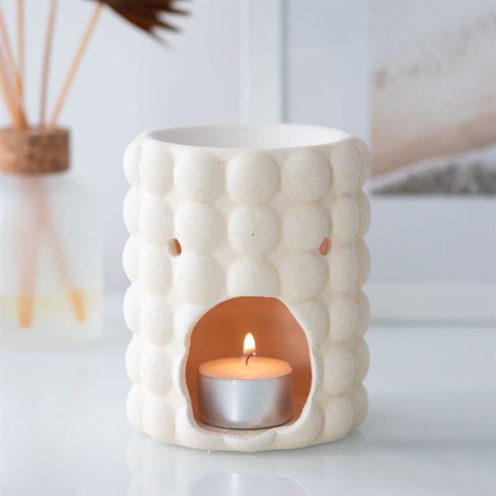 Cream speckle bubble design oil burner and wax warmer