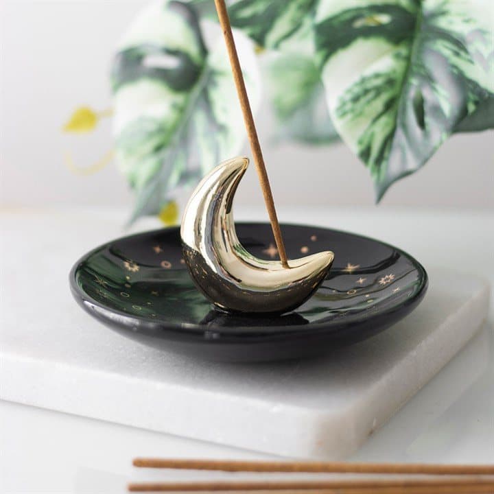 Ceramic crescent moon incense stick holder