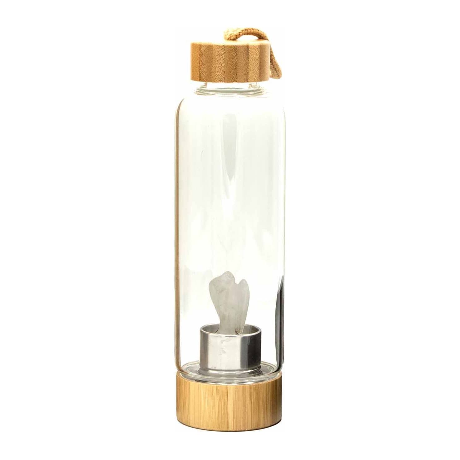 Glass water bottle with a clear quartz crystal, Angel version