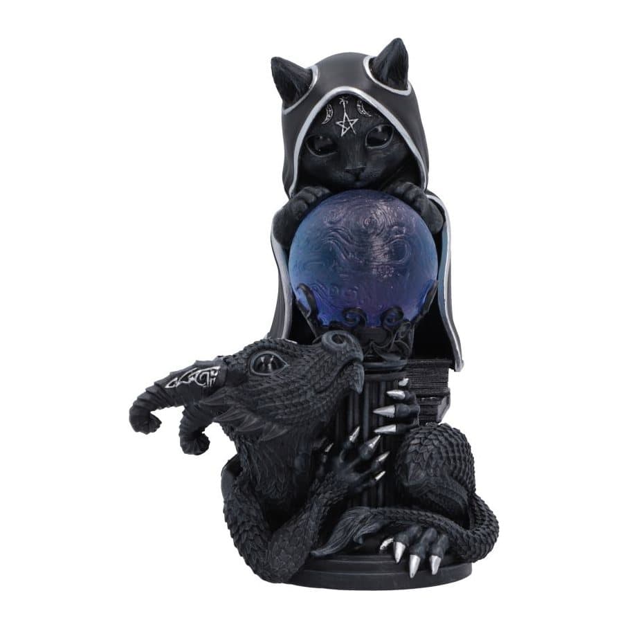 Cult Cuties figurine of Zefur on spell books and Lucifly beside a blue and purple orb