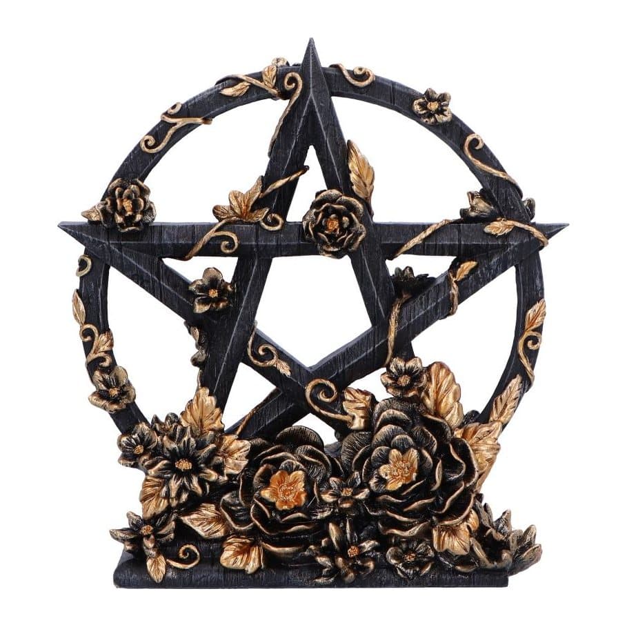 Black resin pentagram ornament with gold flowers