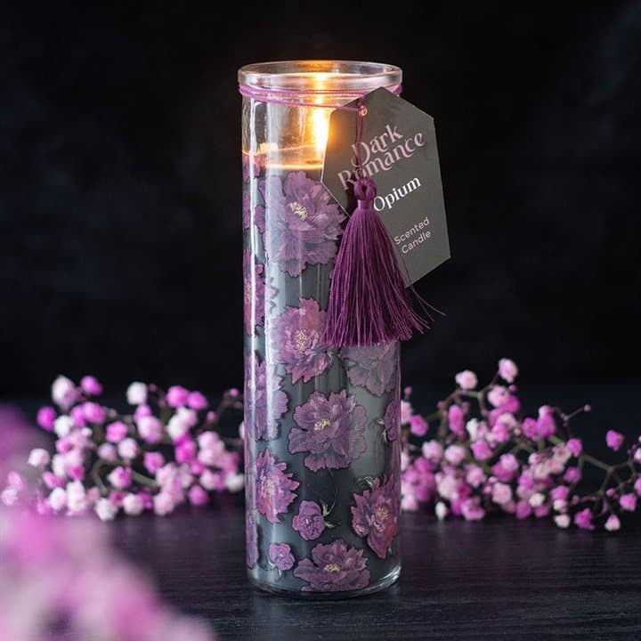 Dark Romance opium scented tube candle with hang tag