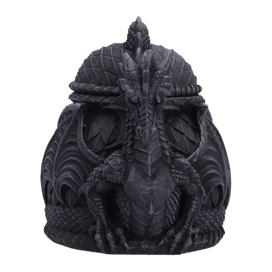 Black gothic dragon treasure box with a 3D dragon torso and scaled lid