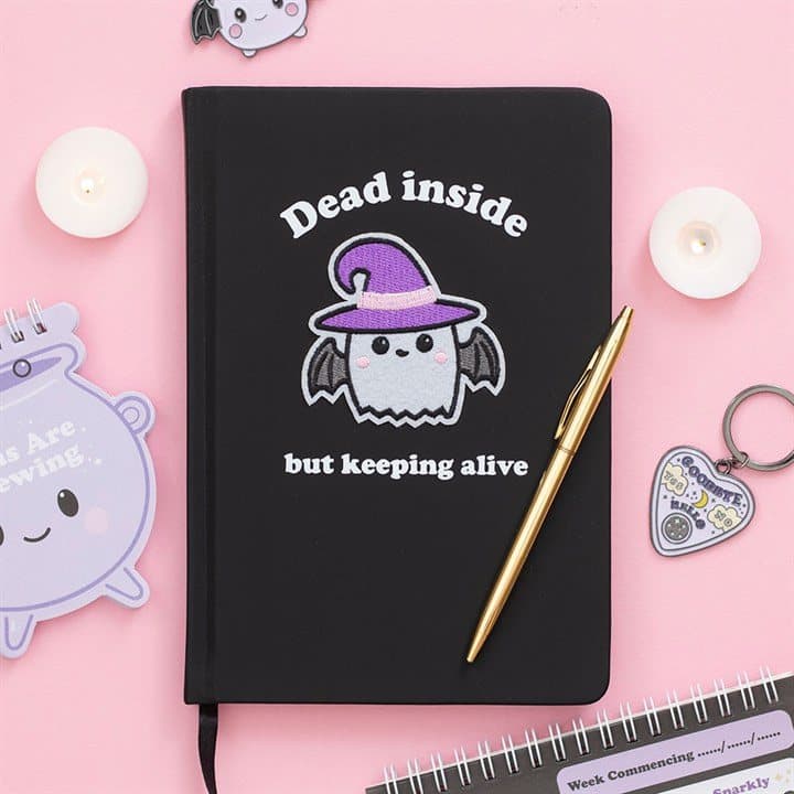 A5 guided mindfulness journal with a 'Dead inside but keeping alive' cover