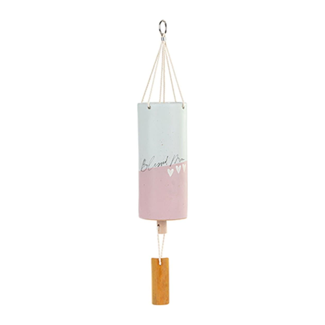 Pastel cylindrical mum wind chime with a wooden accent