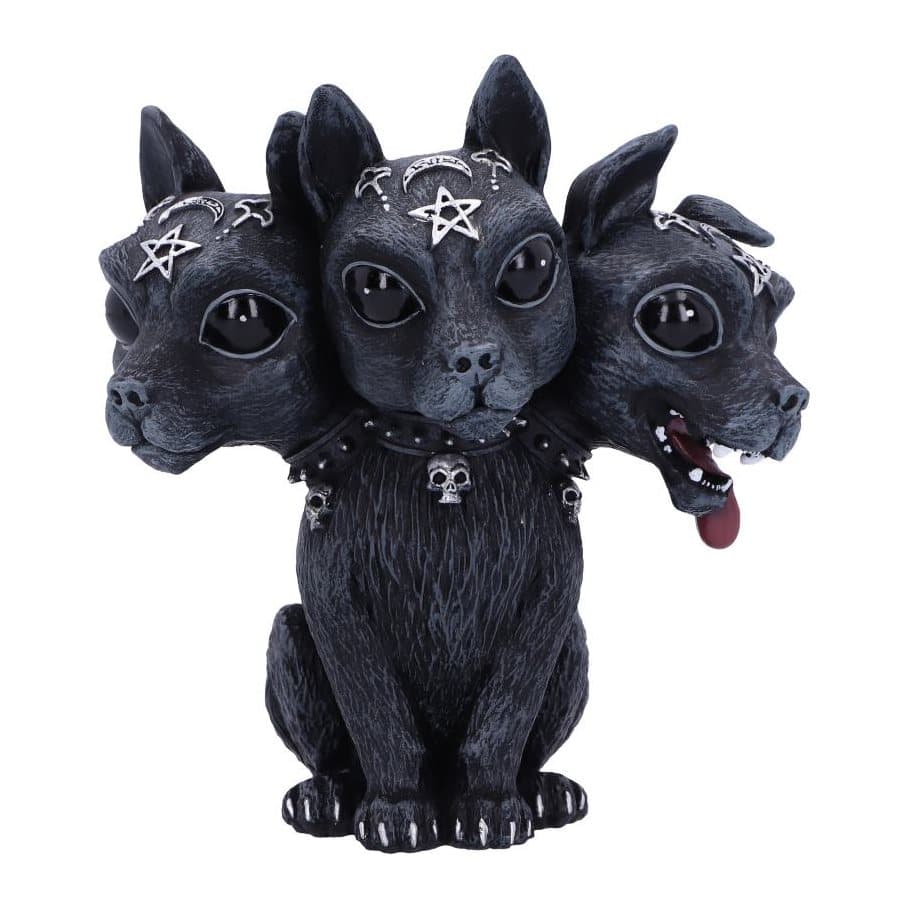 Diabarkus triple-headed occult Cerberus figurine with silver detailing