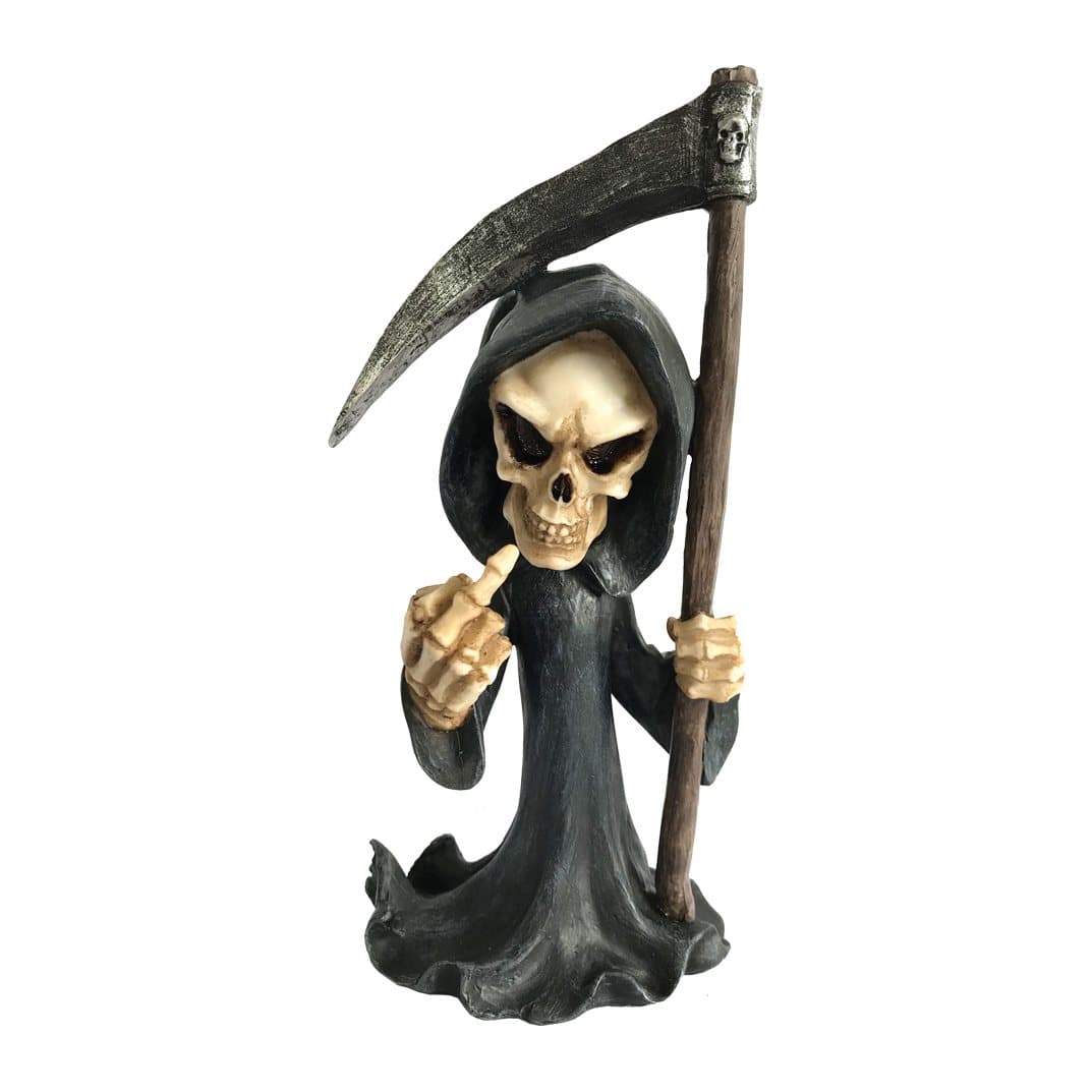 Grim Reaper figurine in a black hooded cloak with a scythe